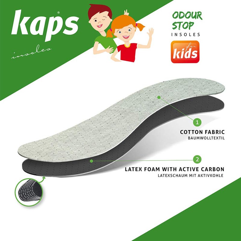 Kaps Best Shoe Insoles Inserts for Children | Bad Smell Odor-Eater Technology with Breathable Foam |Cut to Fit | Kaps Odour Stop Kids Made in Europe Multicolor - Image 2